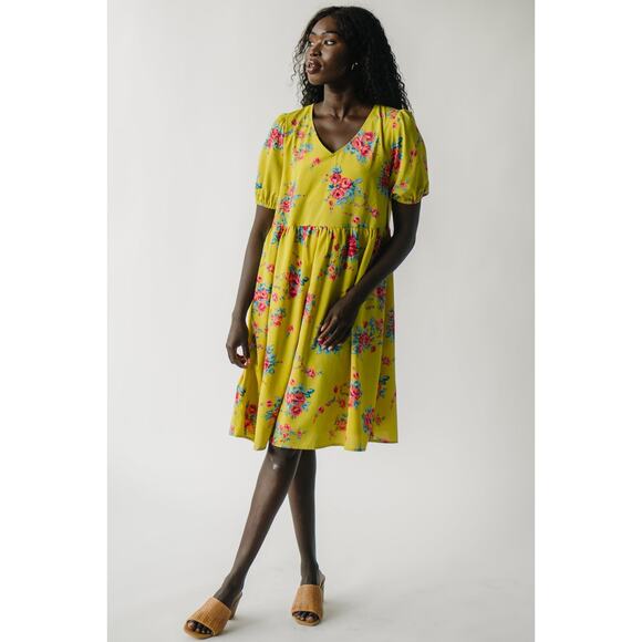 Piper & Scoot Womens Yellow Antonio Bubble Sleeve Midi Dress - Size XS - Cottage - Picture 1 of 7